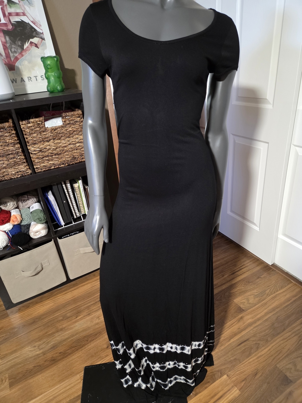 INC International Concepts Black Maxi Dress with White Tie-Dye Hem
